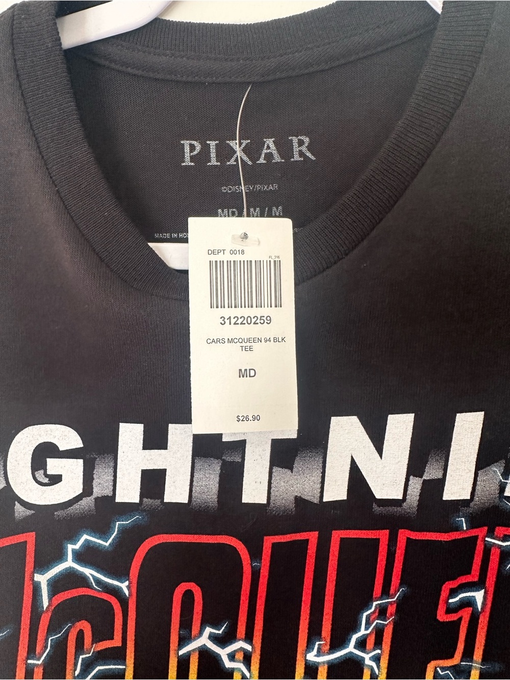 NWT Disney Pixar Cars Lightning McQueen Graphic Tee T-Shirt Black MD - Picture 2 of 3